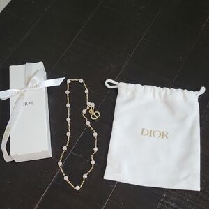 DIOR Gold And Faux Pearl Necklace With Box And Pouch